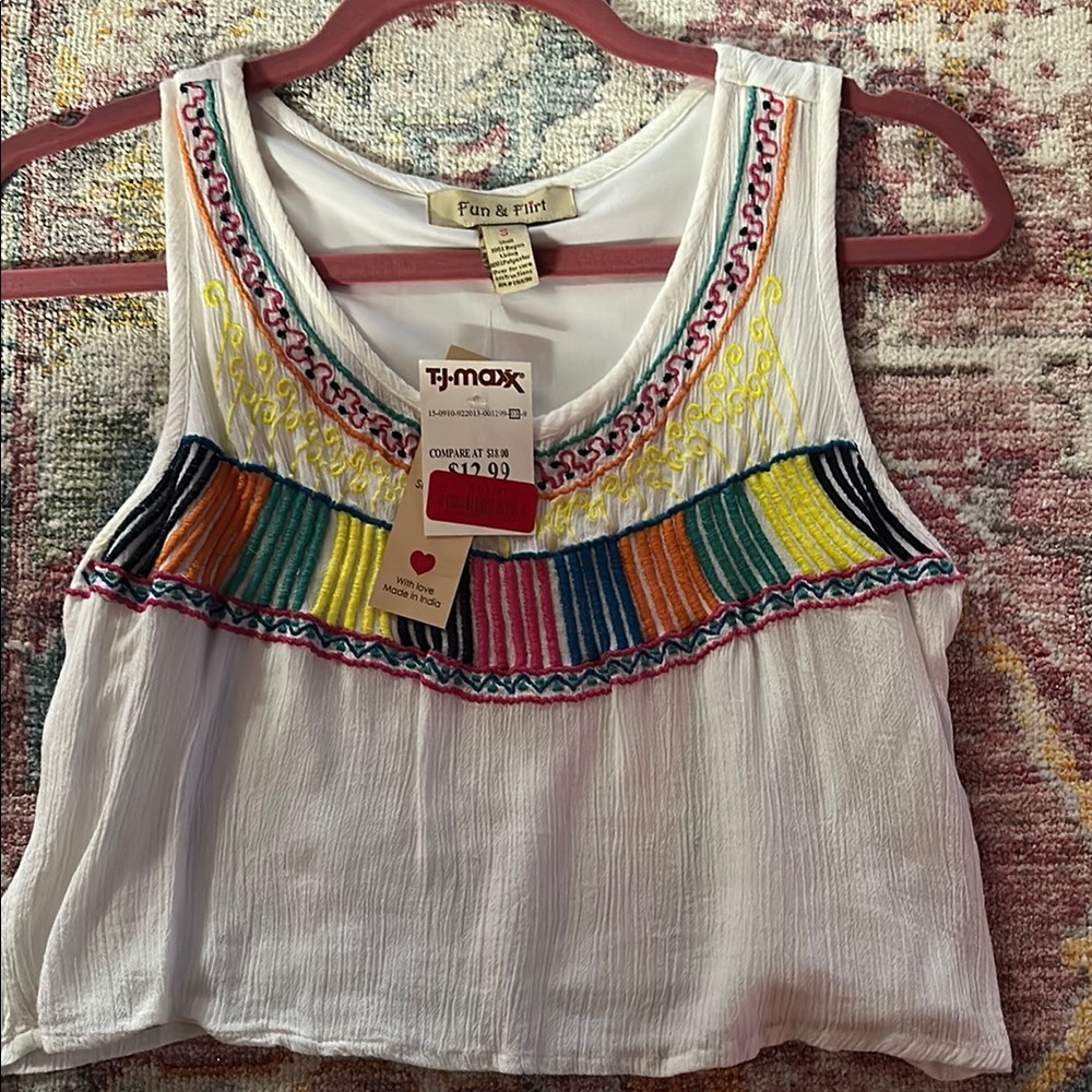 Fun & Flirt White Embroidered Women's Top
